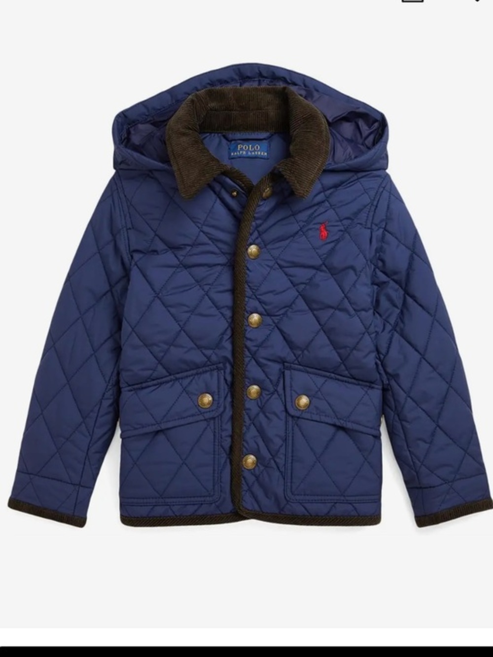 Polo by Ralph Lauren Quilted Navy Hooded Puffer with Red Pony